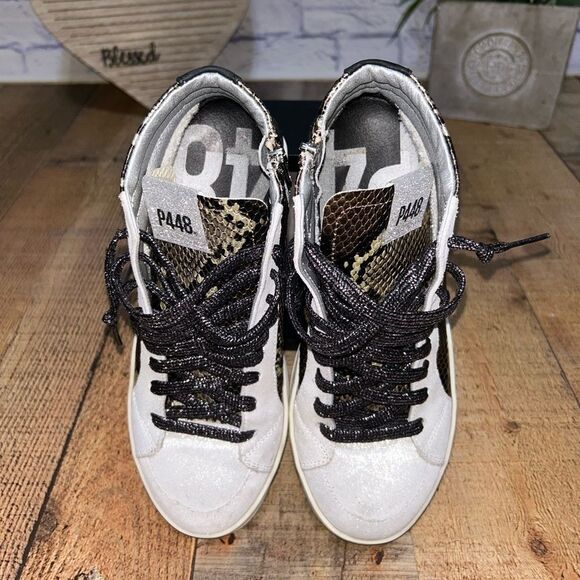 P448 Skate Snakeskin Print High Top Sneaker in Python Brown Size 38 - Picture 3 of 15